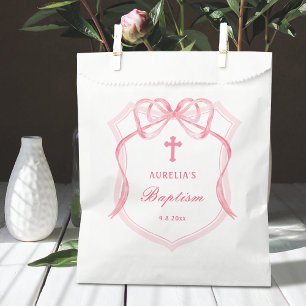 Pink Bow Crest Baptism Favour Bags