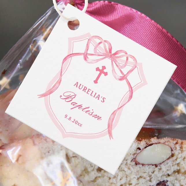 Pink Bow Crest Baptism Favour Tags (Creator Uploaded)