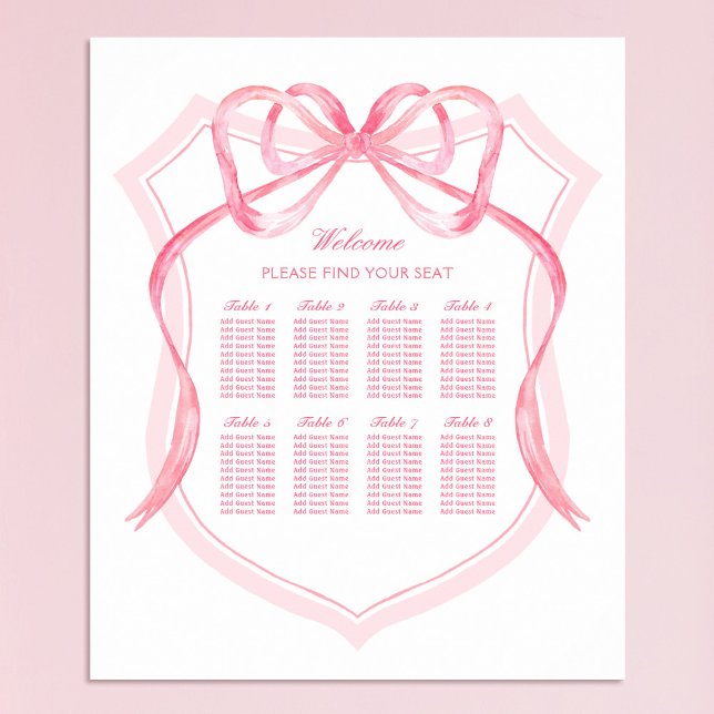 Pink Bow Crest Baptism Seating Chart (Creator Uploaded)
