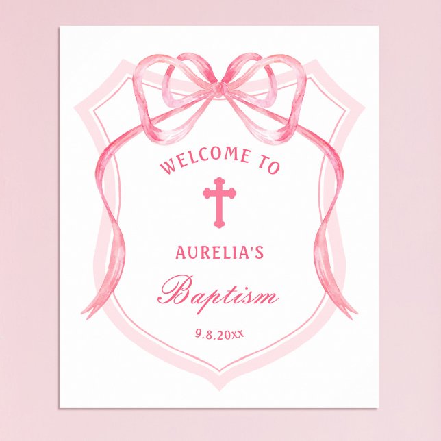 Pink Bow Crest Baptism Welcome Poster (Creator Uploaded)