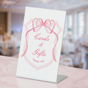 Pink Bow Crest Cards & Gifts Pedestal Sign
