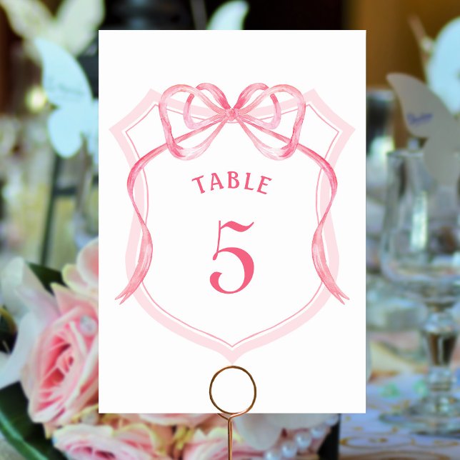 Pink Bow Crest Table Number (Creator Uploaded)