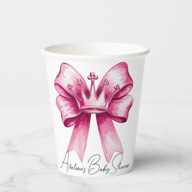 Pink Bow & Crown Baby Shower Celebration  Paper Cups (Front)