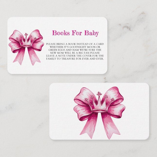 Pink Bow & Crown Books For Baby Enclosure Card (Front/Back)