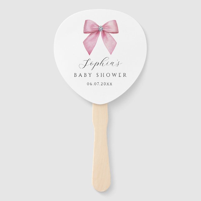 Pink Bow Cute Baby Shower  Hand Fan (Front)