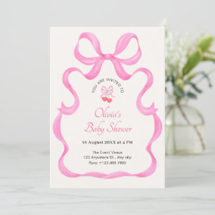 Pink bow cute baby shower invitation