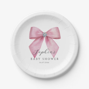 Pink Bow Cute Baby Shower  Paper Plate