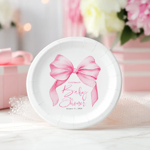 Pink Bow Cute Baby Shower Paper Plate