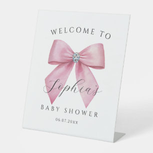 Pink Bow Cute Baby Shower Pedestal Sign