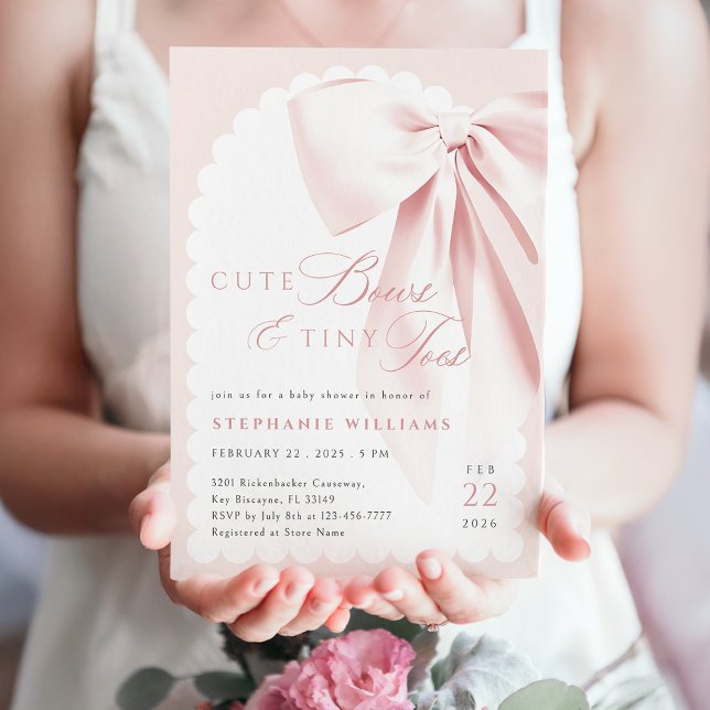 Pink Bow Cute Bows Baby Shower Invitation (Creator Uploaded)