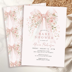 Pink bow cute floral baby girl shower invitation