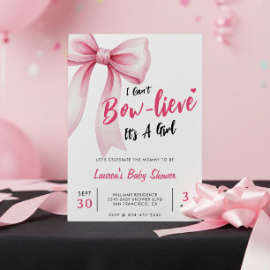 Pink Bow Cute It's a Girl Baby Shower Invitation