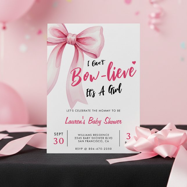Pink Bow Cute It's a Girl Baby Shower Invitation (Creator Uploaded)