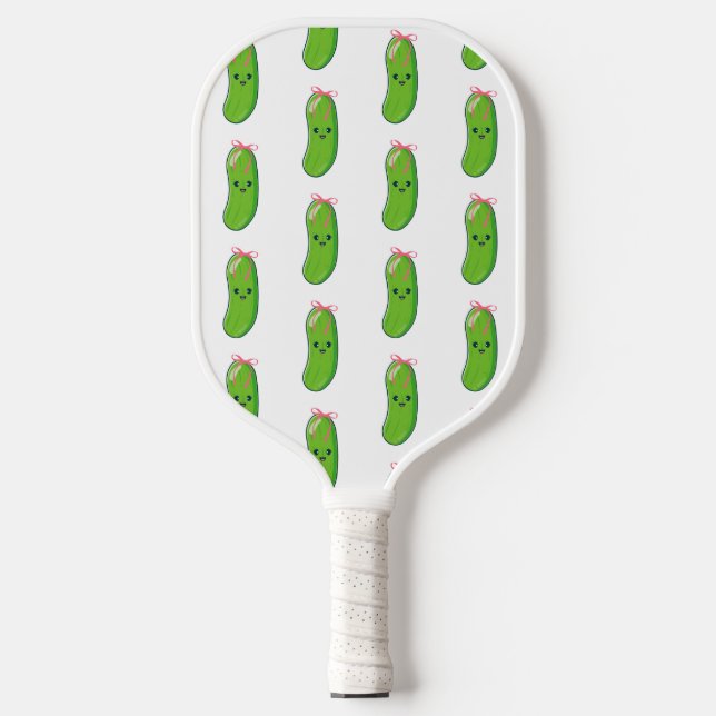 Pink bow cute pickle print pickleball paddle (Front)