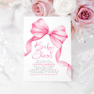 Pink Bow Cute Sweet Baby Girl Baby Shower Invitation