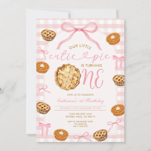 Pink Bow Cutie Pie Is Turning One 1st Birthday Invitation