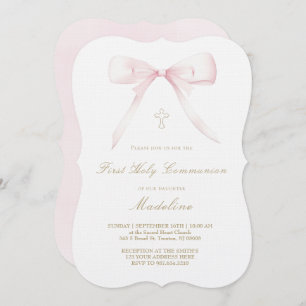 pink bow design First Holy Communion girl Invitation