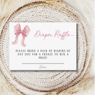 Pink Bow Diaper Raffle Card for Baby Shower Diaper