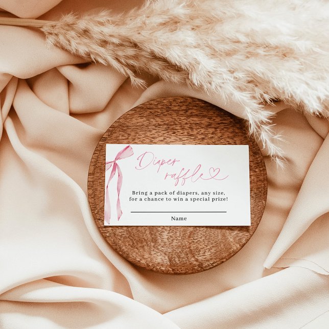 Pink Bow Diaper Raffle Card, Girl Baby Shower Enclosure Card (Creator Uploaded)