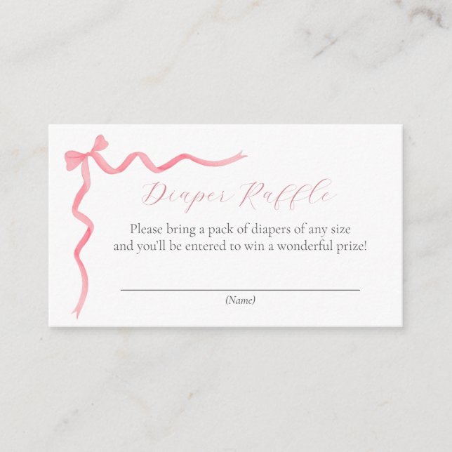 Pink Bow Diaper Raffle Enclosure Card (Front)