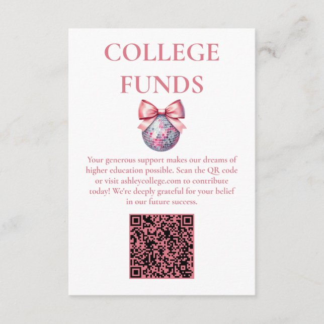 Pink Bow Disco Ball Graduation Party Enclosure Card (Front)