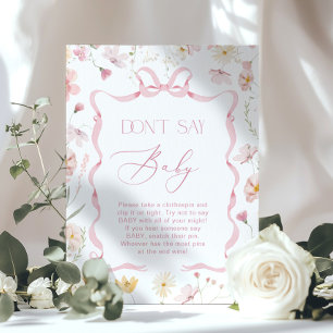 Pink Bow Dont Say Baby Wildflower Baby shower Poster