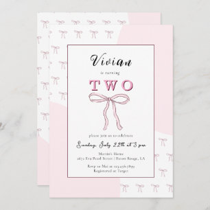 Pink Bow Doodle Girl 2nd birthday Invitation