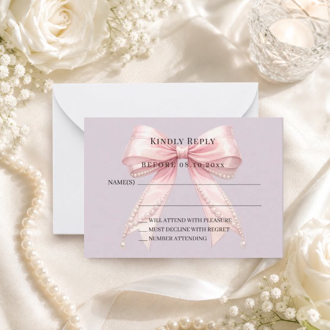 Pink bow dusty lavender response RSVP Card (Creator Uploaded)