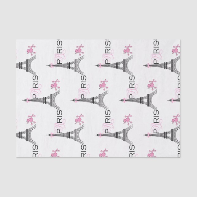 Pink Bow Eiffel Tower Paris France Poodle Chic Tissue Paper (Front)