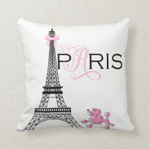 Pink Bow Eiffel Tower Paris France Poodle Custom Cushion
