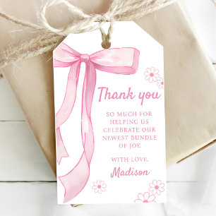 Pink Bow Elegant 1st Birthday Gift Tags