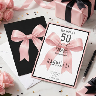 Pink Bow Elegant 50 and Fabulous Birthday Invitation