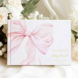 Pink Bow Elegant Baby Shower Gold Guest Book