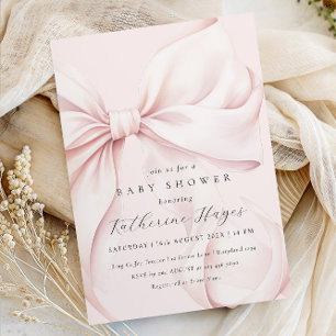 Pink Bow Elegant Baby Shower Invitation
