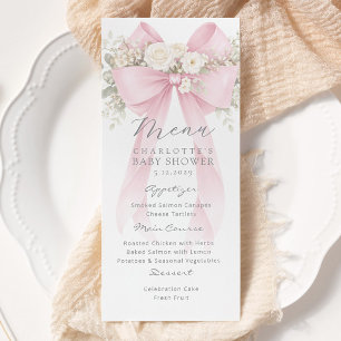 Pink Bow Elegant Baby Shower Menu