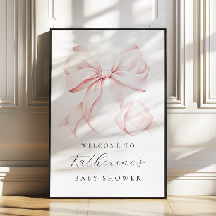 Pink Bow Elegant Baby Shower Welcome Sign Poster
