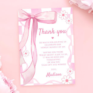 Pink Bow Elegant Birthday Thank You Card