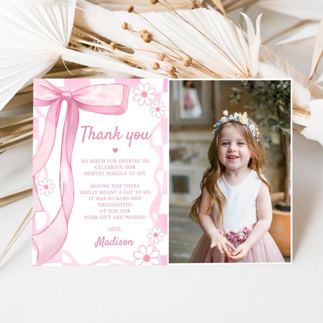 Pink Bow Elegant Birthday Thank You Card (Creator Uploaded)
