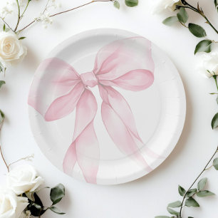 Pink Bow elegant Blush Pink Baby shower Paper Plate