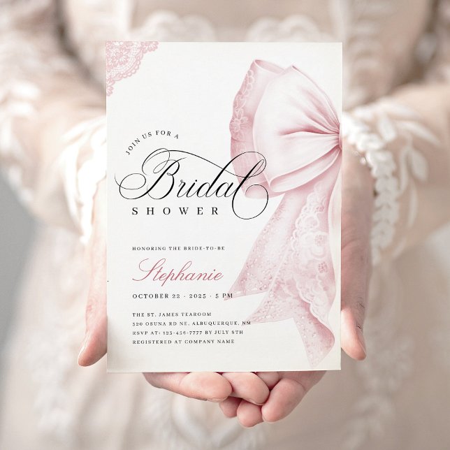 Pink Bow Elegant Bridal Shower Invitation (Creator Uploaded)