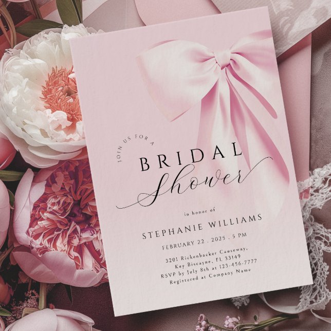 Pink Bow Elegant Bridal Shower Invitation (Creator Uploaded)