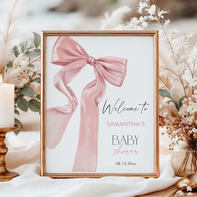 Pink Bow Elegant Coquette Baby Shower Welcome Poster (Creator Uploaded)