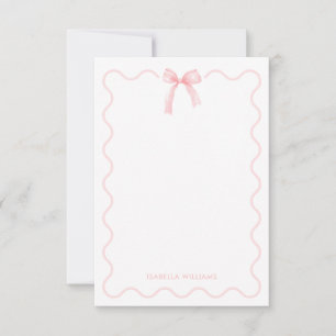 Pink Bow Elegant Girl Personalised Note Card