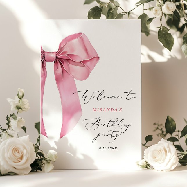 Pink Bow Elegant Girls Birthday Welcome Poster (Creator Uploaded)