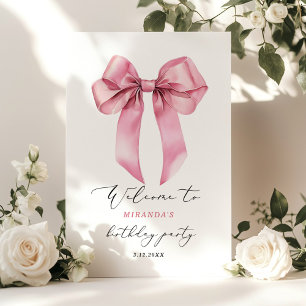 Pink Bow Elegant Girls Birthday Welcome Poster
