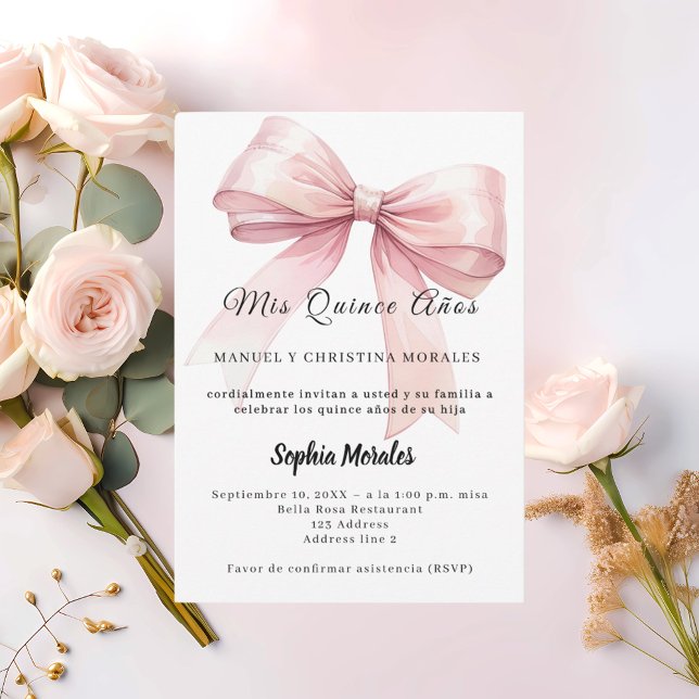 Pink bow elegant Quinceanera Invitation (Creator Uploaded)