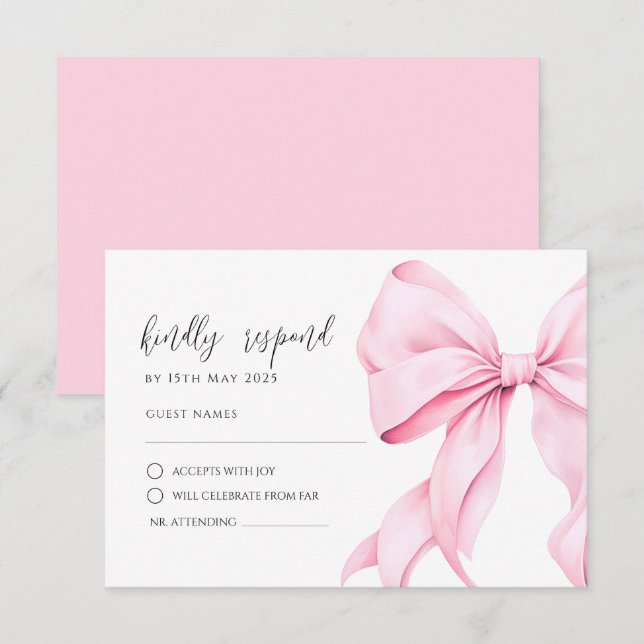 Pink Bow Elegant  RSVP Response Card (Front/Back)