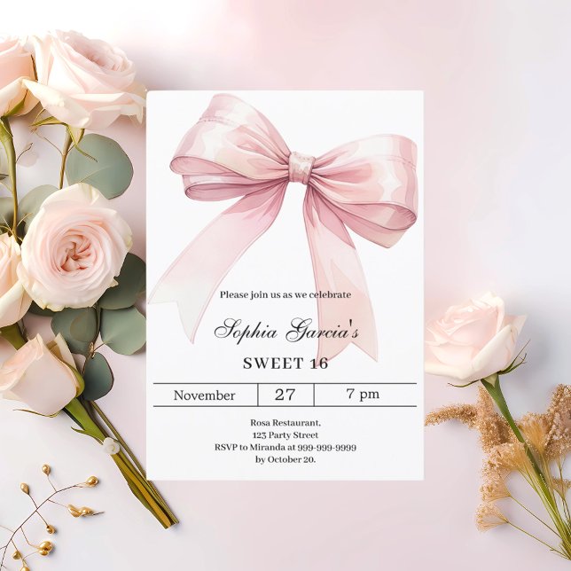 Pink bow elegant Sweet 16 Invitation (Creator Uploaded)
