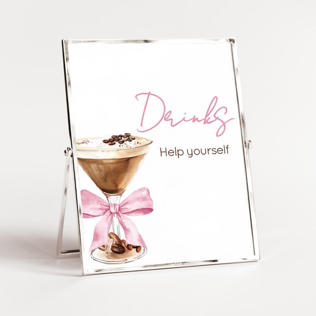 Pink Bow Espresso Baby Shower Drinks Sign (Espresso Baby Shower Sign)