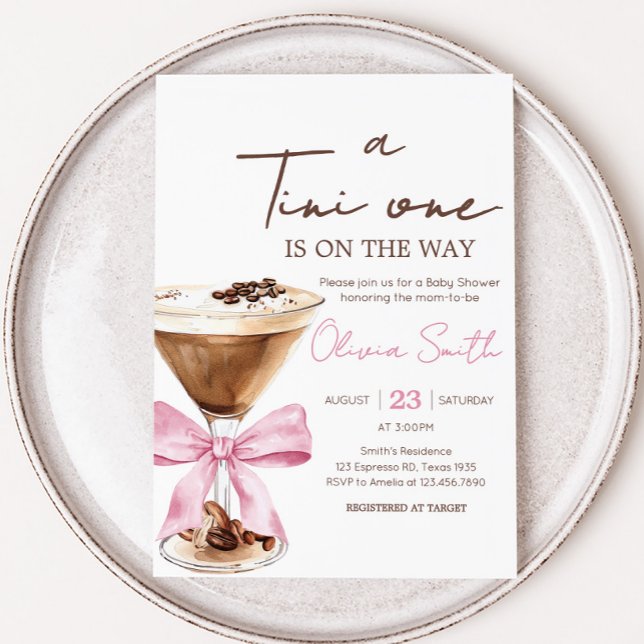 Pink Bow Espresso Martini Baby Shower Invitation (Pink Bow Tini One Espresso Martini Baby Shower Invitation)